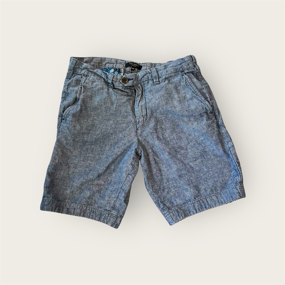 Ted Baker‎ London Mens Blue Chambray Textured Flat Front Shorts Size 32R